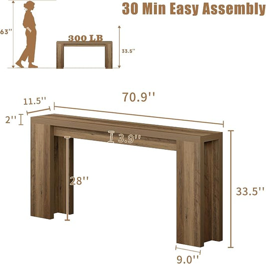 karlott 70.9 Inch Extra Long Console Table, Farmhouse Entryway Table with Thickened Base, Wood Sofa Table Behind Couch Table, Narrow Entryway Accent Table for Living Room, Hallway, Foyer, Fulton Pine