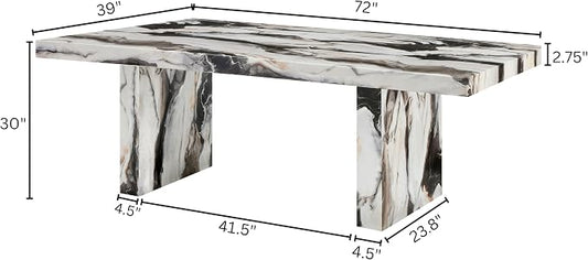 Roundhill Furniture Cavira Modern Faux Marble Dining Table with Double Pedestal Base