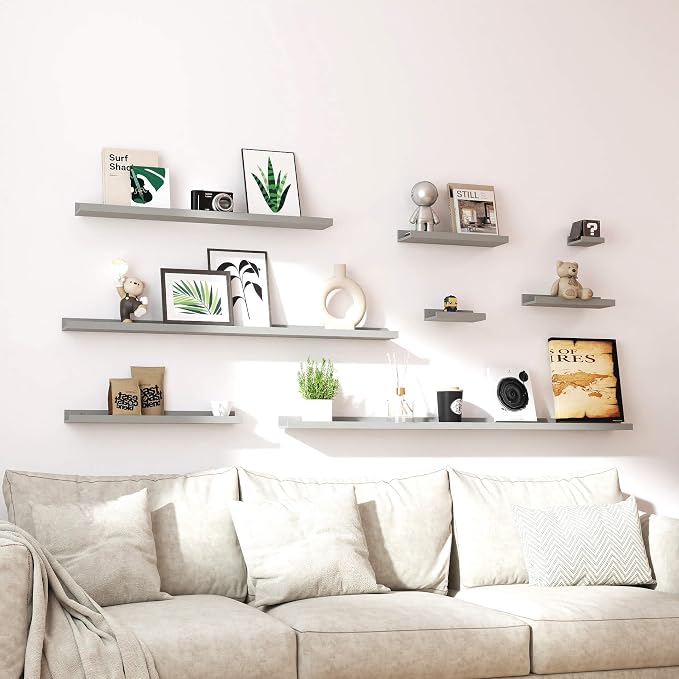 Floating Shelves for Wall Decor, Long Wall Mounted Storage Shelf for Bedroom, Living Room, Bathroom, Kitchen, Nursery, Modern Display Picture Ledge Shelf with Lip Set of 2-24 Inches, Grey
