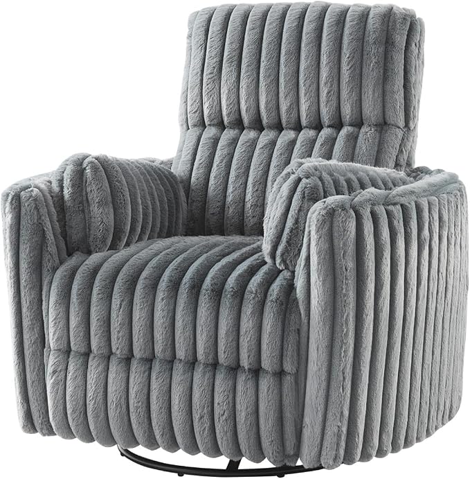 Jocisland Power Recliner Nursery Chair for Adults, Electric Swivel Rocking Glider with USB & Type-C Charge, Plush Corduroy Armchair with 2 Pillows, Cozy Reclining Sofa for Living Room, Bedroom, Grey