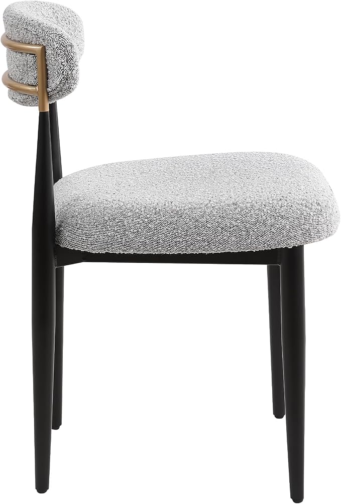 Morden Fort Modern Dining Chairs Set of 4, Boucle Upholstered Side Chairs with Open Backs and Black Metal Legs for Dining Room, Kitchen and Apartment, Grey
