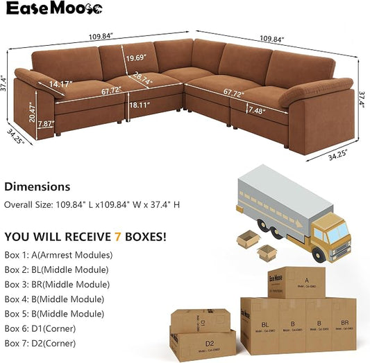 EASE MOOSE Sectional Modular Sofa,Oversized L Shape Sectional Couch Wide Deep Modular Sofa Couch,Brown