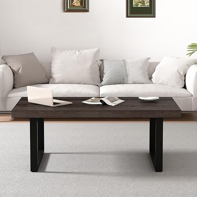 IBF Industrial Grey Coffee Table, Modern Simple Wood and Metal Center Tables, Minimalist Rectangle Wooden Living Room Table, Vintage Rustic Cocktail Tea Table for Home Bedroom, Dark Gray Oak, 39 inch