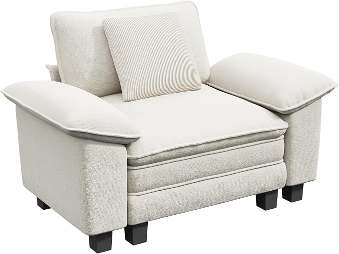 PHI VILLA Oversized Single Sofa Chair with Deep Seat, Cloud Upholstered Reading Armchair, 1 Seater Comfy Sofa Chair for Bedroom Nook, Chenille, Beige
