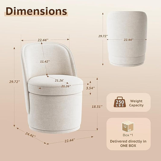 MALOL 360° Swivel Accent Chair- Comfy Living Room Armchair No-Sag Foam & Sturdy Metal Base, Fully Assembled Swivel Accent Single Sofa for Bedroom, Office, Beige
