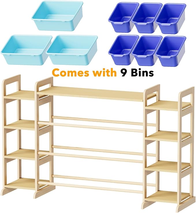 SpaceAid Large Toy Storage Organizer 9 Shelves 9 Bins, Toy Organizers Storage Bookshelf, Kids Bin Shelf Toys Box Bookcase for Bedroom Playroom Organization Room Decor, Blue and Navy Blue