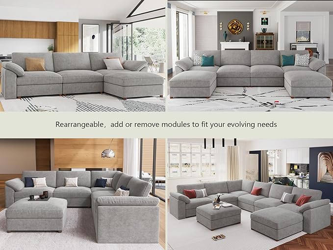 EASE MOOSE Oversized L Shape Sectional Modular Sofa,Comfty Sectional Modern Deep Seat Couch,Grey Modular Cloud Couch