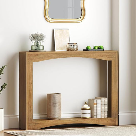 YATINEY Narrow Console Table, 5.9'' Thin Entryway Table, Behind Couch Table for Small Spaces, Small Farmhouse Hallway Table, for Living Room, Hallway, Foyer, Light Walnut CT19VV