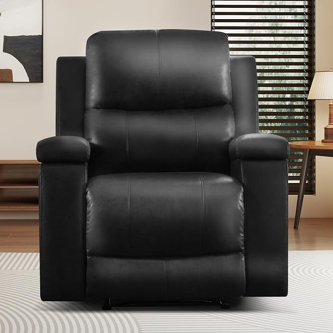 CANMOV Manual Recliner Chair Set of 2, Classic Faux Leather Recliner Chair with Overstuffed Arms and Back, Manual Single Sofa with Concealed Cup Holders, Black