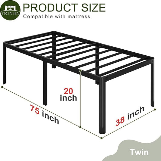Yicensen 20 Inch Twin Bed Frames Rounded Corner Legs Heavy Duty Platform Twin Metal Bed Frame for Kids, Easy Assembly, Noise Free, No Box Spring Needed, Black.