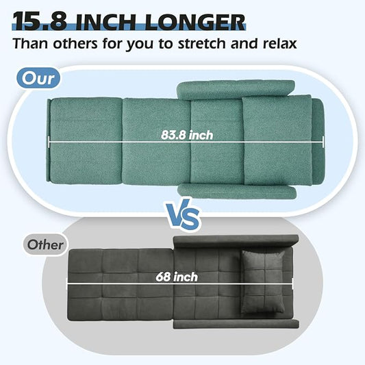 ZZW Sleeper Chair 84" Extra Long Convertible Chair Bed Upgraded 3-in-1 to 4-in-1 Pull Out Chair & Single Sofa Bed for Adult Sleeping Chairs for Living Room & Small Space
