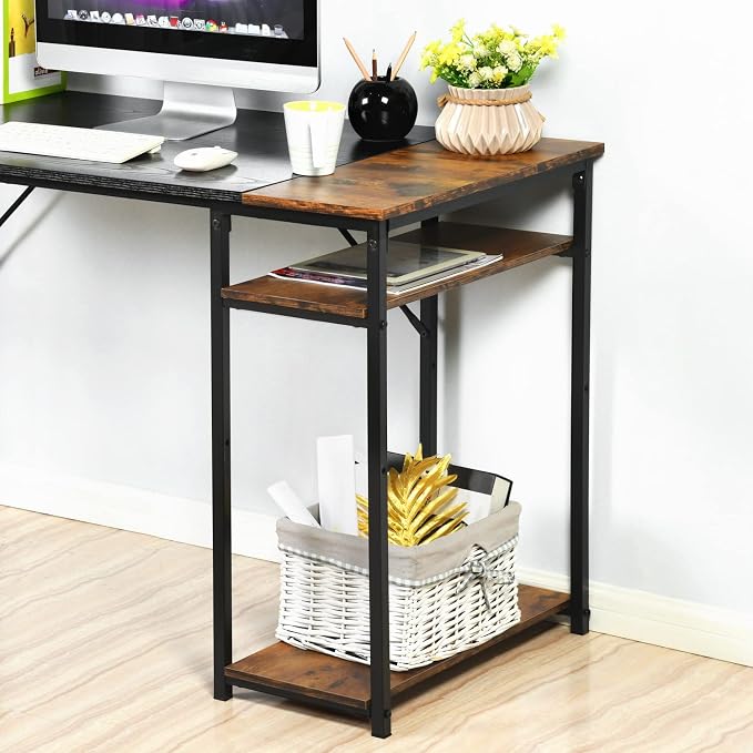 FurnitureR Computer Desk with Shelves for Small Spaces Simple Home Office Desk Study Writing Office Table Laptop PC Writing Desks (Brown, 55.1 Inch)