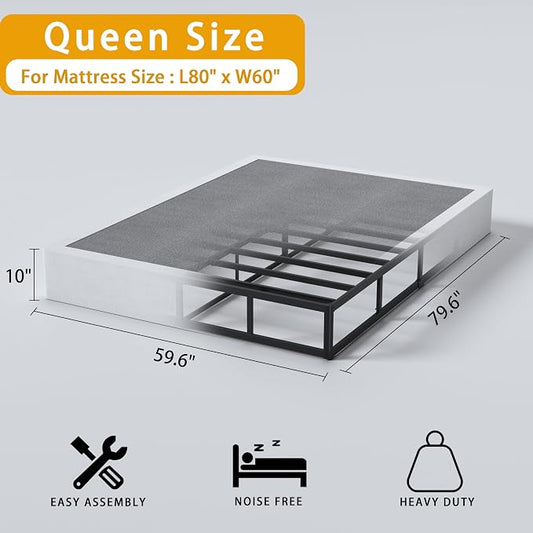 SHLAND 10 Inch Box Spring for Queen Bed, Heavy Duty Metal Queen Size Box Spring Bed Base with Fabric Cover, Mattress Foundation, Easy Assembly