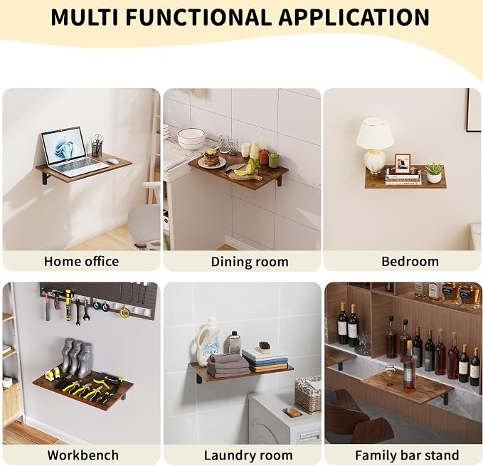 GOYLSER Wall Mounted Folding Table Floating Desk for Small Spaces, Fold Down Laundry Wall Table with Brackets