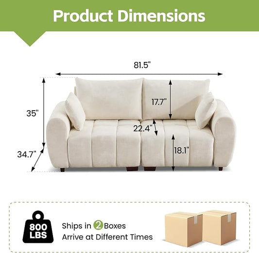 82" Loveseat Cloud Couch, Beige Chenille Modern Upholstered 2-Seater Sofa with Tufted Deep Seat & Wood Legs, Comfy Small Love Seat Couch for Living Room Apartment