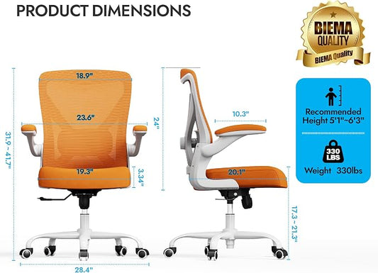 Ergonomic Office Chair - Home Office Desk Chairs Comfy, Computer Chair Ergonomic, Office Chairs with Lumbar Support, Executive Task Chair for Adults, Comfortable for Long Hours (Orange)