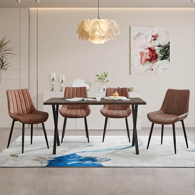 CLIPOP Dining Chairs Set of 6, Faux Leather Dining Chairs with Upholstered Seat, High Back Comfy Cushion, Metal Leg, Accent Kitchen Side Chair for Living, Restaurant & Meeting Room, Brown
