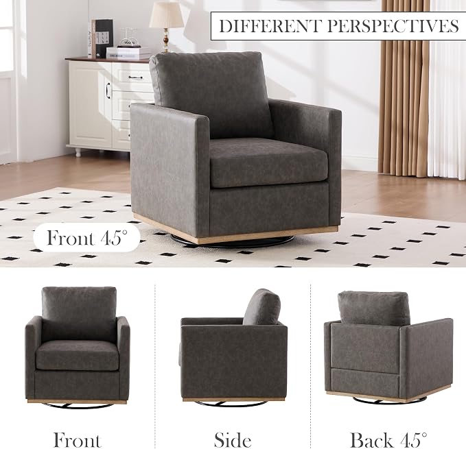 Aoiy & Wifon 30.7" W Swivel Accent Chair, Mid Century Modern Swivel Chair for Living Room, Comfy Small Accent Chair, PU Leather, Gray