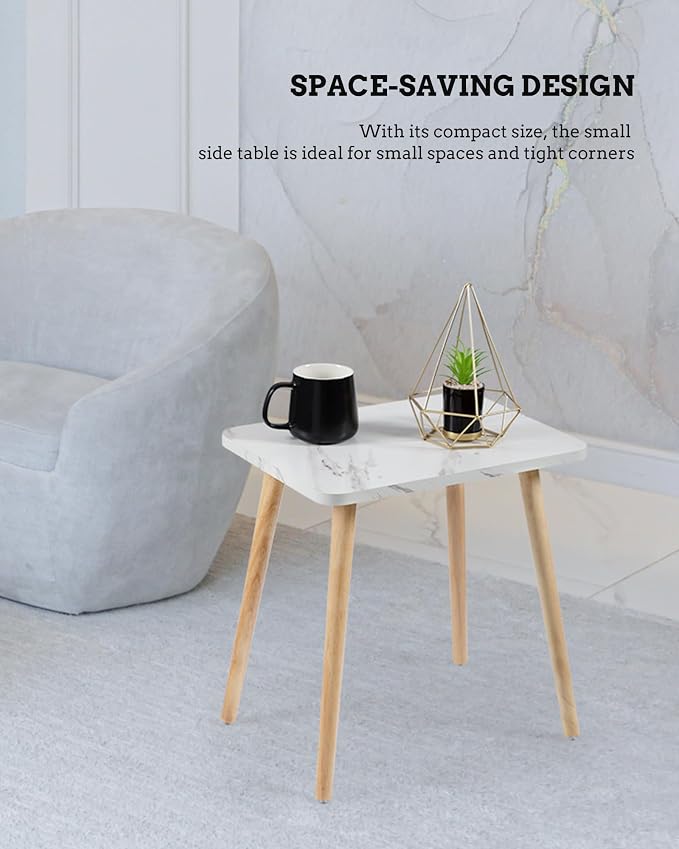 FORAOFUR Small Side Table, Set of 2 Modern Mini Coffee Table with Natural Wood Legs, Quick Assembly End Furniture for Bedroom Living Sofa, Minimalist Design for Nursery and Compact Homes, Marble | 2 Pack Marble finish, fits living/bedroom/balcony, comp...