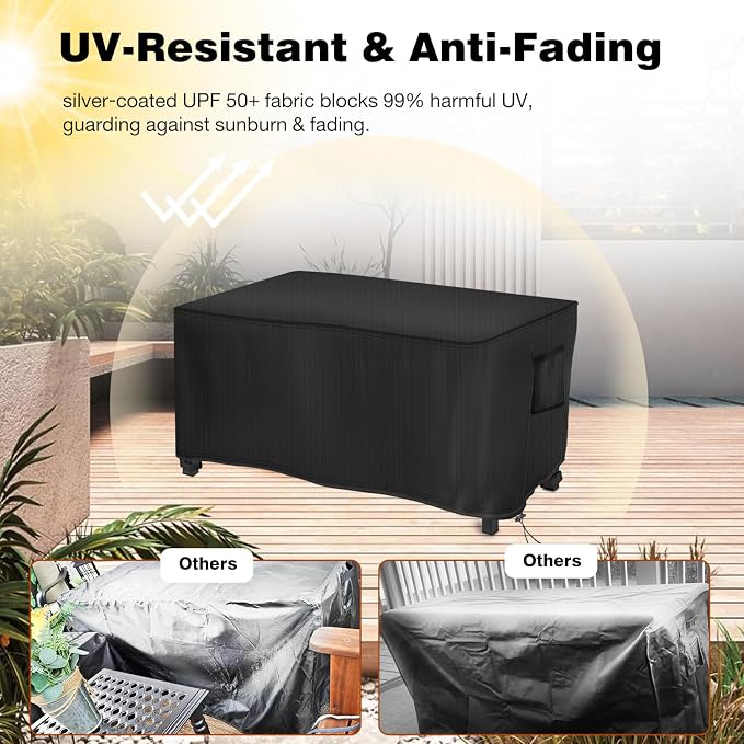 Saking Fire Pit Cover, 44 Inch Fire Table Cover Rectangular with Corner Protectors, Waterproof Windproof Anti-UV Heavy Duty for Patio Furniture Gas Fire Pit -44 x 32 x 23 inch