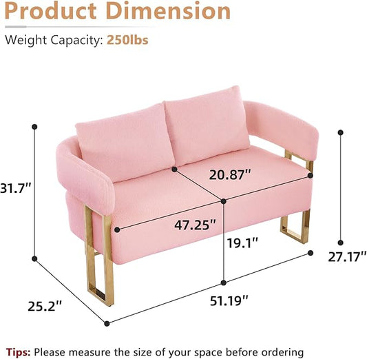 YISHENG Loveseat Sofa and 2 Accent Chairs Comfy Sofa Modern Accent Chairs for Living Room with Golden Legs Teddy Upholstered Reading Armchairs no Wheels for Reception Room//Bedroom/Lounge/Office,Pink