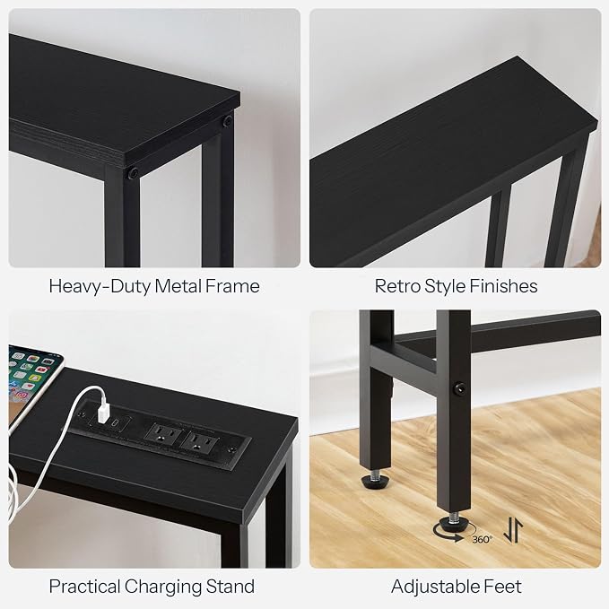 HOOBRO 47.2" Narrow Console Table with Power Outlet, 5.9" Behind Couch Table with Charging Station, Long Sofa Side Table, Skinny Entryway Table for Living Room, Hallway, Foyer, Black BB15XG01G1