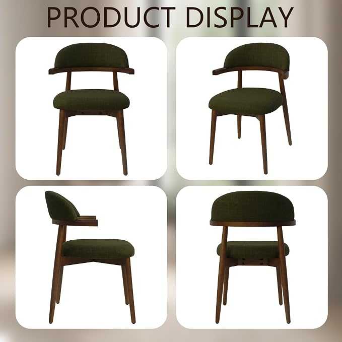 MOJAY Dining Chairs Set of 4 Walnut, Linen Green with Curved Armrests