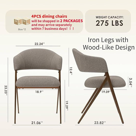 COLAMY Dining Chairs Set of 4, Mid Century Modern Dining Room Kitchen Dinner Chairs with Iron Legs, Open Back and Padded Seat, for Living Room/Bedroom/Restaurant/Cafe, Taupe