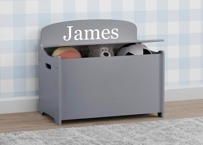 Delta Children Personalized MySize Deluxe Toy Box, Grey