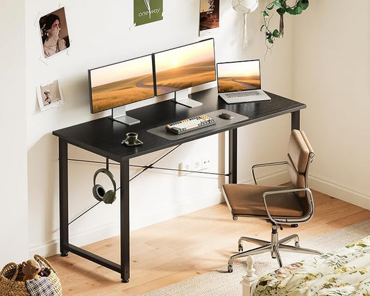 Casaottima 48 Inch Small Computer Desk for Home Office, Study Writing Table for Small Spaces, Simple Modern Desk with Headphone Hooks, Pure Black