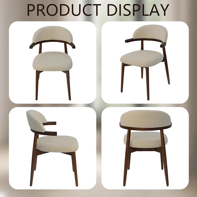 MOJAY Dining Chairs Set of 2 Walnut, Linen Beige with Curved Armrests