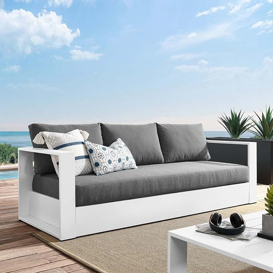 Modway Tahoe Aluminum Outdoor Patio Sofa in White Charcoal