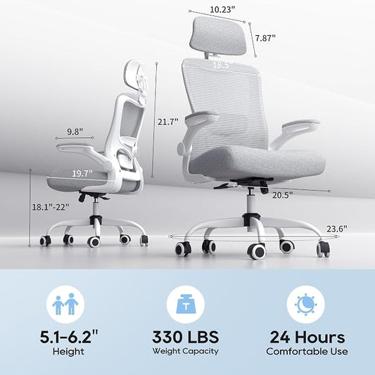 Ergonomic Office Chair for Long Hours, Full-Body Support, Relieve Neck & Back Pressure, 330LBS Capacity, Ideal for Home Office, Office & Study