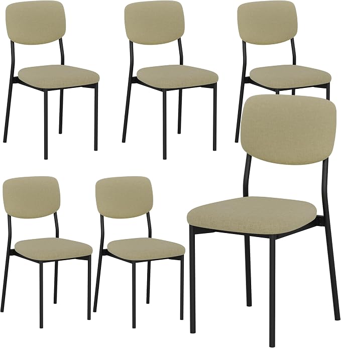 Einhomn Upholstered Dining Chairs Set, Modern Stackable Dining Room Chairs with Soft Velvet Backrest, Kitchen Chairs with Sturdy Metal Legs for Living Room, Restaurant, Set of 6,Beige Linen