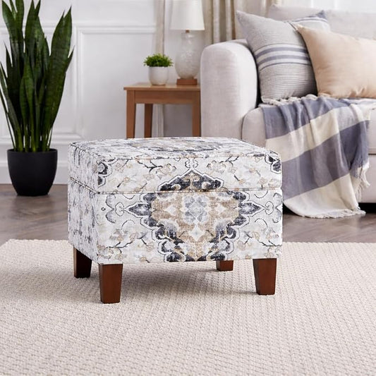 HomePop 22" Modern Rectangular Storage Ottoman - Antiqued Ebony Cream