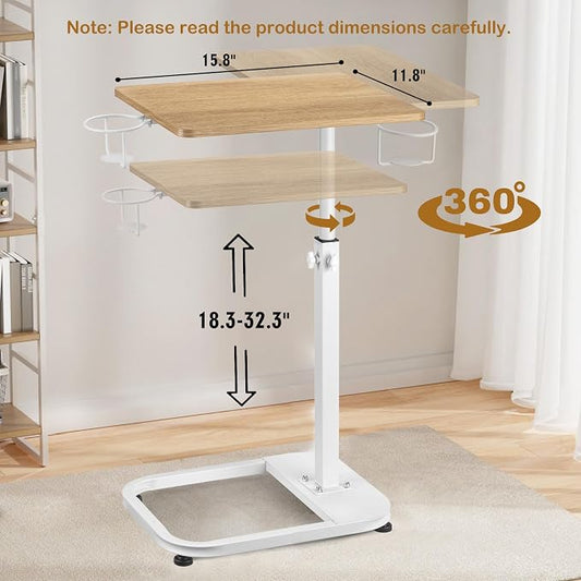 facka Adjustable C-Shaped End Table for Couch & Bed, Adjustable Height TV Tray, Stable Laptop Desk, Space-Saving Snack Side Table with Rounded Metal Corners