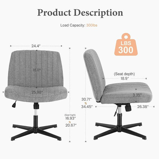 OLIXIS Criss Cross Legged Chairs Armless No Wheels Wide Seat Height Adjustable Swivel Padded Fabric Home Office Desk Seating for Bedroom, Student, Study Room
