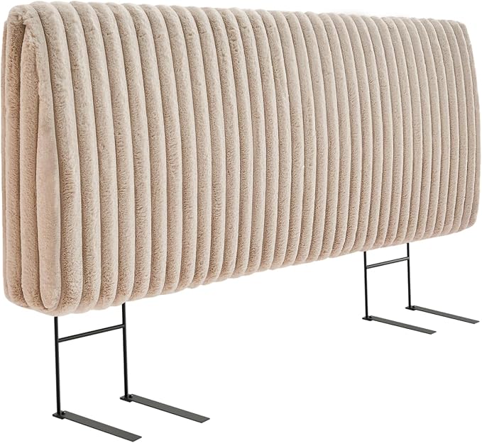4.7" Upholstered Modern Headboard for Queen Size Bed, Height Adjustable and Ergonomic Headboard, Easy Assemble, Sturdy and Durable, Faux Rabbit Fur, Light Camel