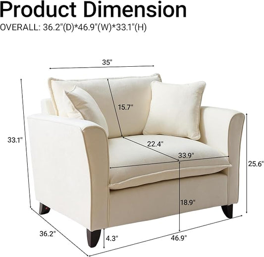 ERYE 46.9" Chenille Upholstered Accent Chair Wide Seat for Living Room Bedroom, Modern Leisure Cushion Armchair W/ 2 Pillows and Removable Cover for Home Apartment Office