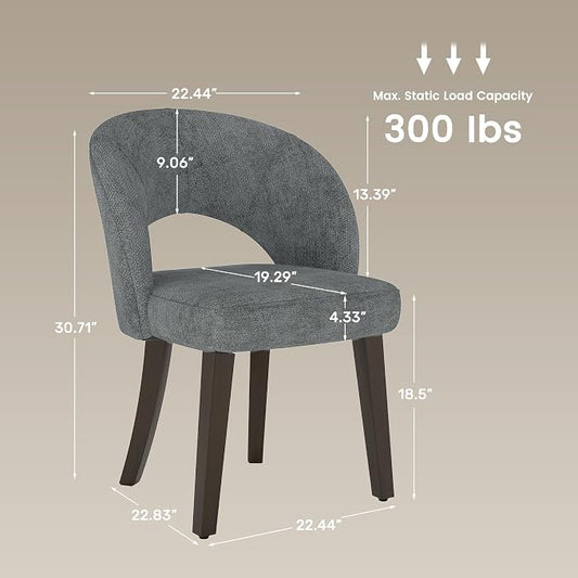 Dining Chairs Set of 4, Mid Century Modern Dining Chairs with Solid Wood Legs, Curved Back Kitchen Chair Farmhouse Side Upholstered Chairs for Kitchen Dining Room, Gray