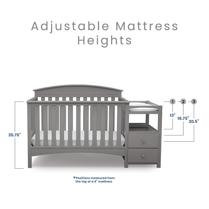 Delta Children Abby Convertible Crib 'N' Changer, Grey + Serta Perfect Slumber Dual Sided Recycled Fiber Core Crib and Toddler Mattress (Bundle)