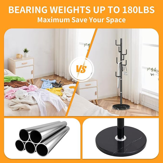 ZOZOE Metal Modern Coat Racks, Cactus Coat Rack Freestanding with Natural Marble Base, Black Coat Rack Stand with 8 Hooks, Coat Tree Hanger Stand for Bags, Hats, Entryway, Office