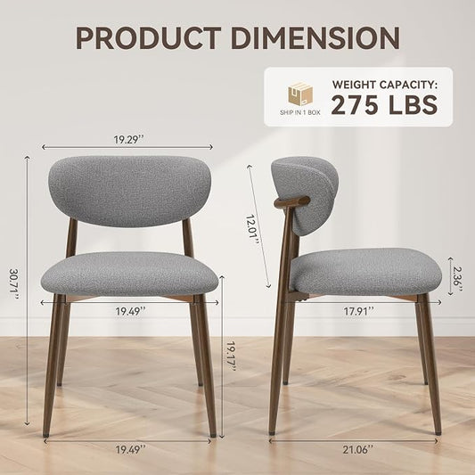 MALOL Dining Chairs Set of 2, Curved Back Kitchen Room Chairs with Metal Legs and Anti Slip Pads, Upholstered Dining Chair for Home and Restaurant, Light Grey