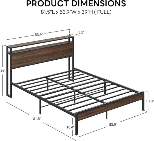 LIKIMIO Full Bed Frame with Headboard, Dark Wood Camas Full with Strong Supports, Sturdy, Noise-Free, No Box Spring Needed, Dark Walnut