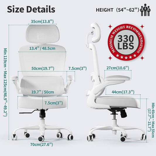TRALT Office Chair Ergonomic Desk Chair, 330 LBS Home Mesh Office Desk Chairs with Wheels, Comfortable Gaming Chairs (1, White White)
