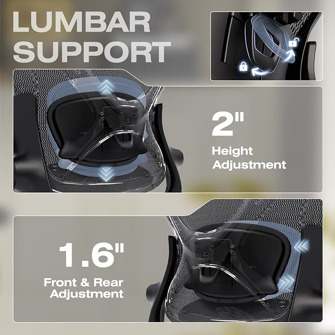ELABEST X100 Ergonomic Mesh Office Chair, Big and Tall Hone Desk Chair with 5D Flip-Up Arms, Adjustable 3D Lumbar Support,Gaming & Executive Computer Chairs for Long Hours, Padded Seat
