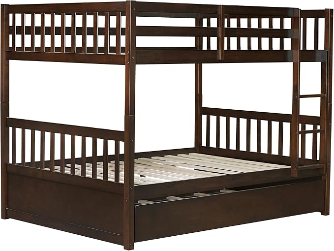 Bellemave Full Over Full Bunk Bed with Trundle,Convertible Bunk Beds with Ladder & Safety Guardrails,Full Size Trundle Bunk Beds for Kids Girls Boys,Espresso