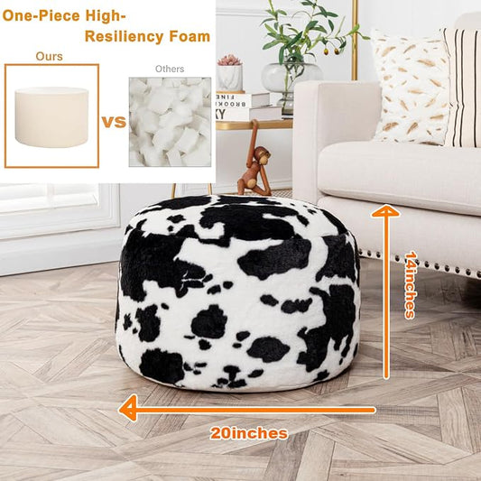 Round Pouf Ottoman 20 x 20 x 14 Inches Boho Poof Home Decor Floor Pouffe Ottoman Foot Rest for Couch Sofa Bean Bag Chairs Living Room Bedroom (Black White Cow Print)