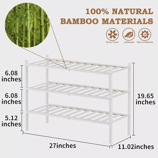 Shoe Rack Multi Tier Storage Organizer Wide Metal Shoe Shelf for Closet Entryway, Bamboo Stackable Multi-Layer Shelf Doorway Simple Folding Shoe Rack