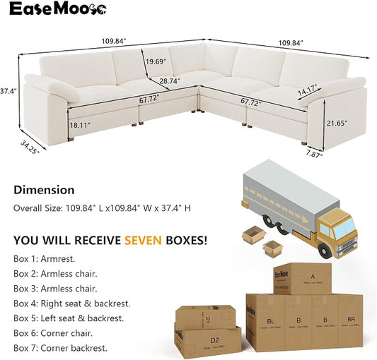 EASE MOOSE Sectional Modular Sofa,Oversized L Shape Sectional Wide Deep seat Sofa,Comfortable White Cloud Modular Sofa